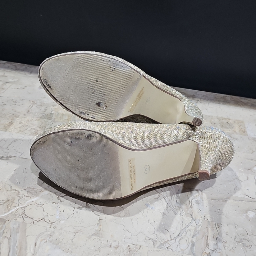 LaSonia Golden Glitter Formal Wedding‎ High Platform Stilettos Shoes Heels Sz 9 - Picture 10 of 11